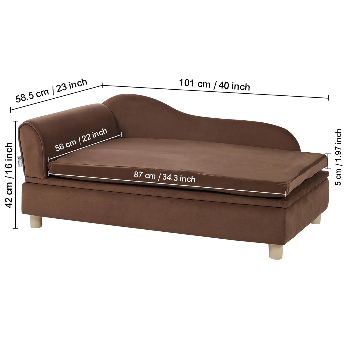 【Backtoschool】Vevor Pet Sofa, Dog Couch for Large-Sized Dogs and Cats, Soft Velvety Dog Sofa Bed, 110 Lbs Loading Cat Sofa, Dark Brown