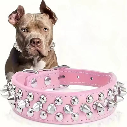 PU Leather Punk Rivet Dog Collar – Adjustable, Spiked, for Small Dogs & Cats