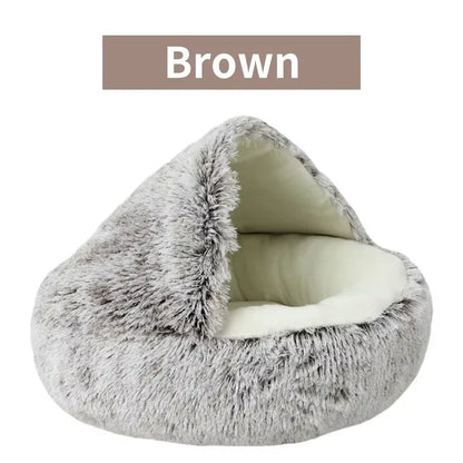 2-in-1 Winter Plush Cat Bed – Round, Warm Cushion & Cave for Cats & Small Dogs