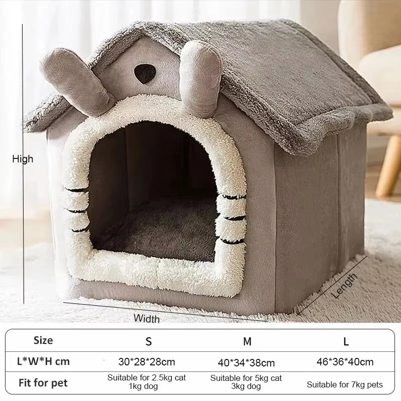 Indoor Dog & Cat House – Warm Tent Bed with Removable, Washable Cushion, All-Season