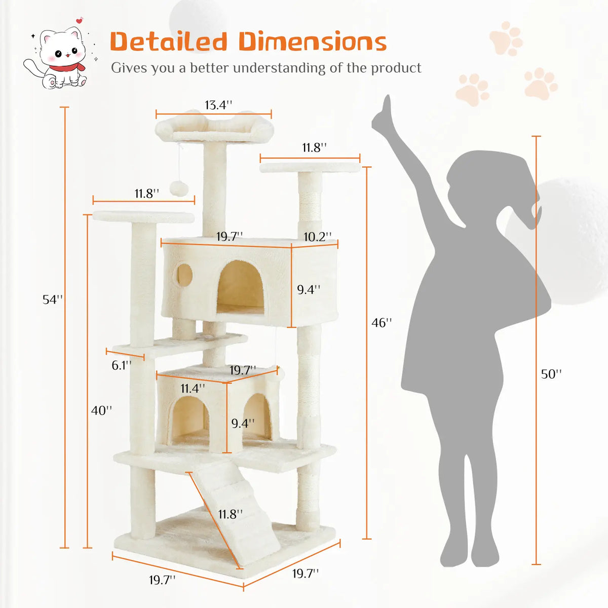 Tall Multi-Level Cat Tree – Sisal Scratching Post, Climbing Ladder, Large Condo