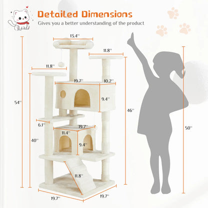 Tall Multi-Level Cat Tree – Sisal Scratching Post, Climbing Ladder, Large Condo