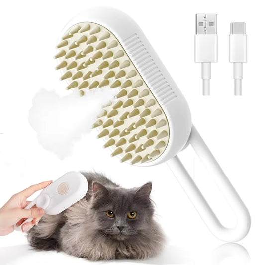 3-in-1 Electric Steam Brush for Dogs & Cats – Massage, Hair Removal & Anti-Tangle