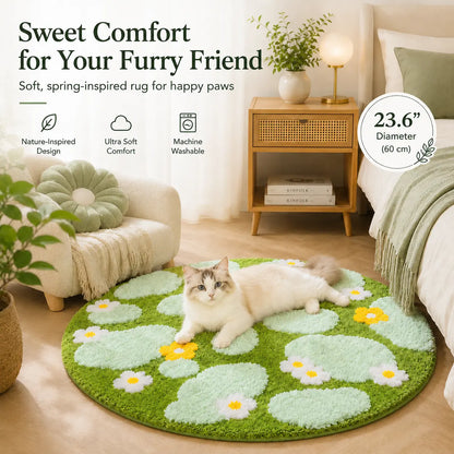 1 Piece 23.62×23.62 Inch Woven Fabric round Pet Bed Mat - Ultra-Soft Warm Plush Cushion, Non-Slip Bottom, Washable 3D Moss and Grassland Scratch Mat for Cats & Medium Dogs, Ideal for Sofas & Indoor Floors