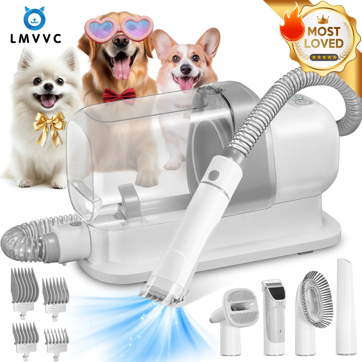 LMVVC Deshedding Pet Grooming Kit with Vacuum - Deshed Tool, Vacuum Mode, Capture 99% Hair, Very Little Noise, Beauty/Hair Care for Poodle Puppies, Dog & Cat Grooming Supplies