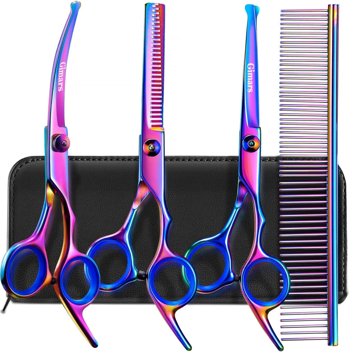 Professional 4CR Stainless Steel 6 in 1 Grooming Scissors for Dogs with Safety round Tip, Heavy Duty Titanium Coated Pet Grooming Scissor for Dogs, Cats and Other Animals