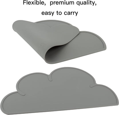 Silicone Pet Food Mat – Waterproof, Anti-Slip Placemat for Dog & Cat Bowls, Cloud Shape, Dark Gray