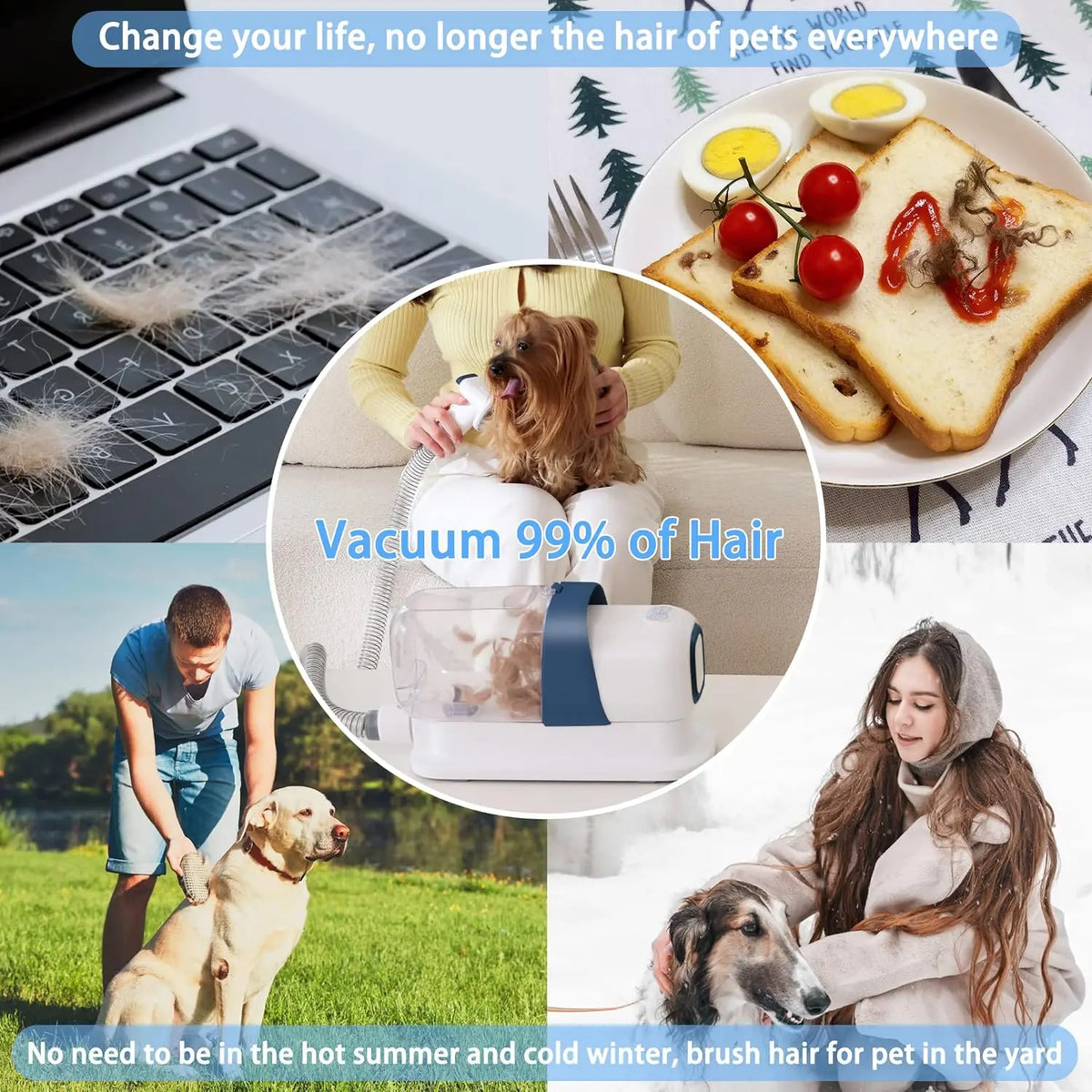 LMVVC Deshedding Pet Grooming Kit with Vacuum - Deshed Tool, Vacuum Mode, Capture 99% Hair, Very Little Noise, Beauty/Hair Care for Poodle Puppies, Dog & Cat Grooming Supplies