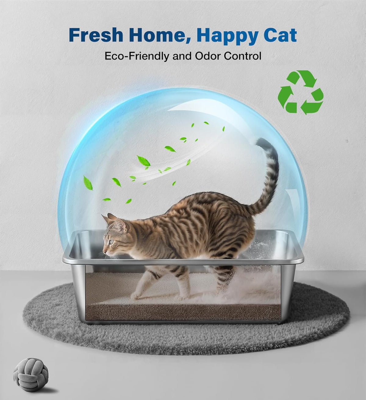 Stainless Steel Cat Litter Tray, Litter Box for Large and Small Cats, High Sided Metal Litter Tray, Toilet for Cat Kitten Rabbit and Guinea Pig, Non-Stick, Odor-Free, Easy to Clean