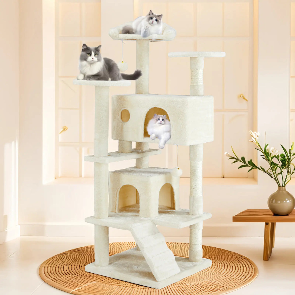 Tall Multi-Level Cat Tree – Sisal Scratching Post, Climbing Ladder, Large Condo