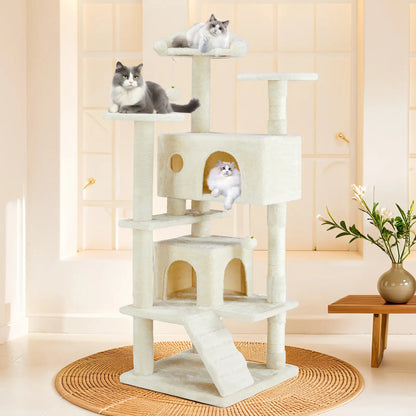 Tall Multi-Level Cat Tree – Sisal Scratching Post, Climbing Ladder, Large Condo