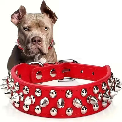 PU Leather Punk Rivet Dog Collar – Adjustable, Spiked, for Small Dogs & Cats