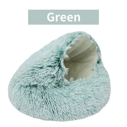 2-in-1 Winter Plush Cat Bed – Round, Warm Cushion & Cave for Cats & Small Dogs