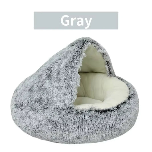 2-in-1 Winter Plush Cat Bed – Round, Warm Cushion & Cave for Cats & Small Dogs