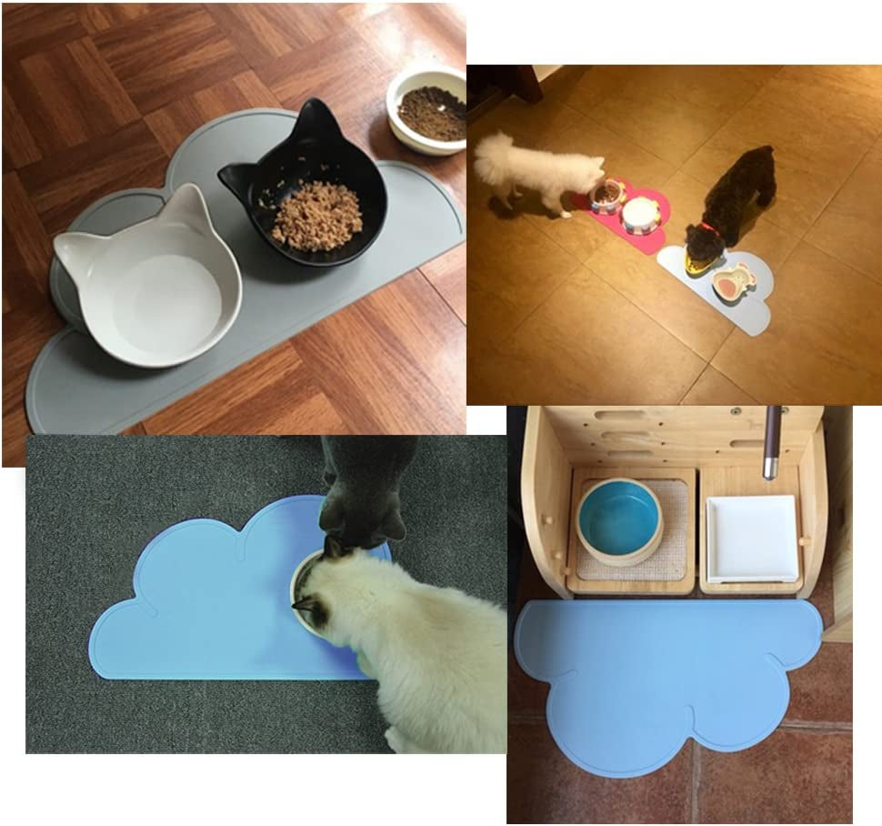 Silicone Pet Food Mat – Waterproof, Anti-Slip Placemat for Dog & Cat Bowls, Cloud Shape, Dark Gray