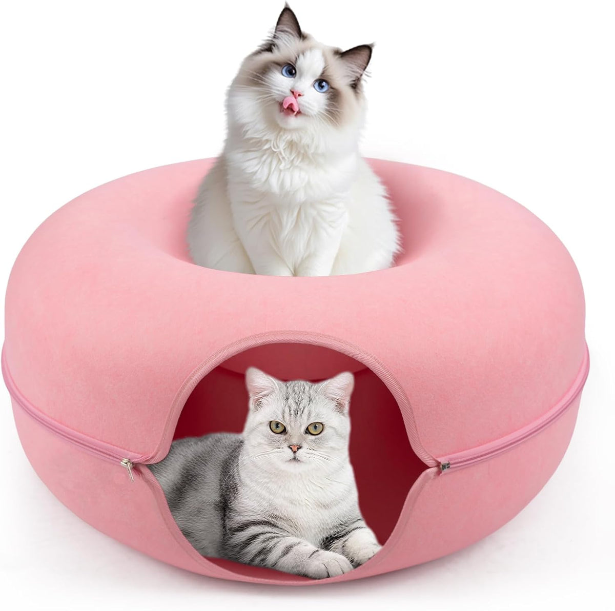 Large Cat Cave with Detachable Scratch Pad – Donut Bed for Multiple Cats, Up to 45 Lbs