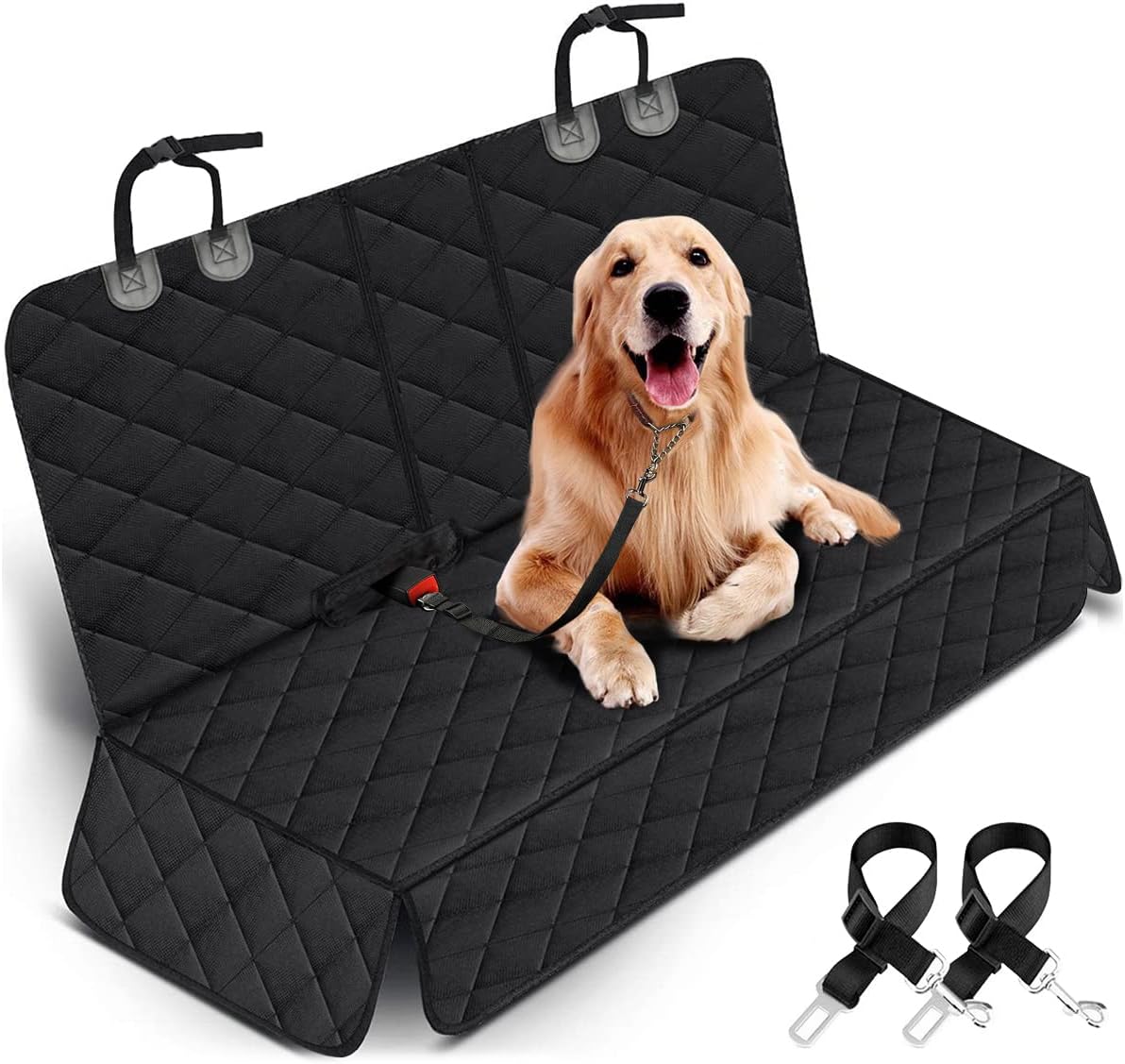 Waterproof Dog Car Seat Cover – Back Seat Protector for Pets, Fits Cars, SUVs & Trucks with Middle Armrest, 53" Wide, Black