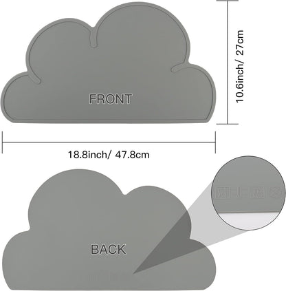 Silicone Pet Food Mat – Waterproof, Anti-Slip Placemat for Dog & Cat Bowls, Cloud Shape, Dark Gray