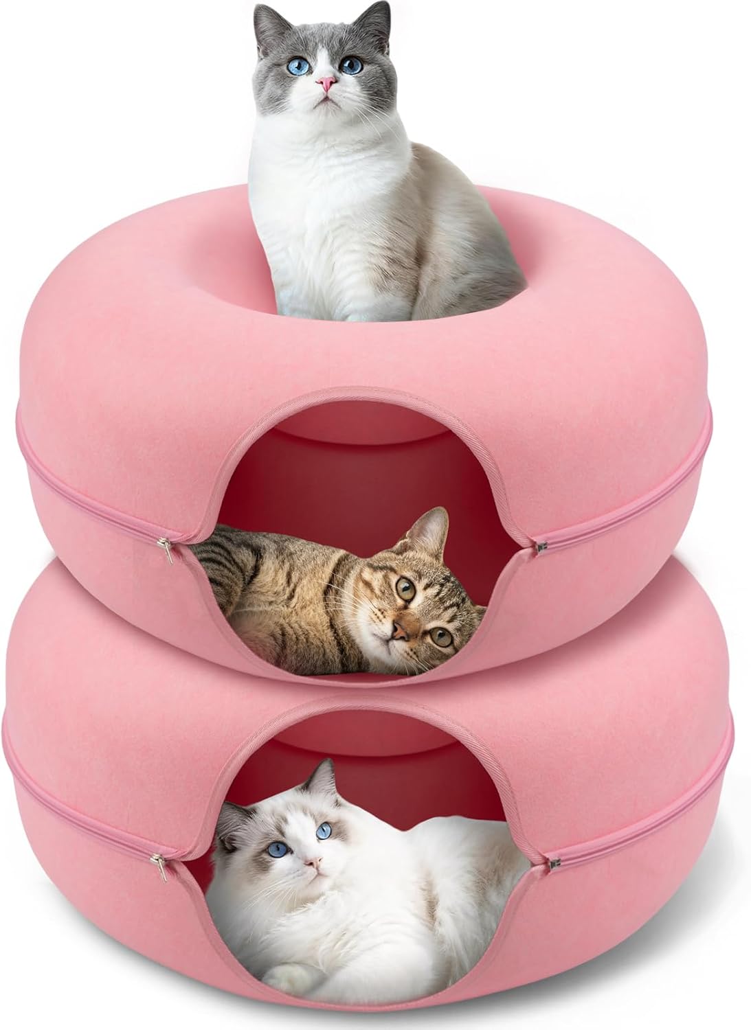 Large Cat Cave with Detachable Scratch Pad – Donut Bed for Multiple Cats, Up to 45 Lbs