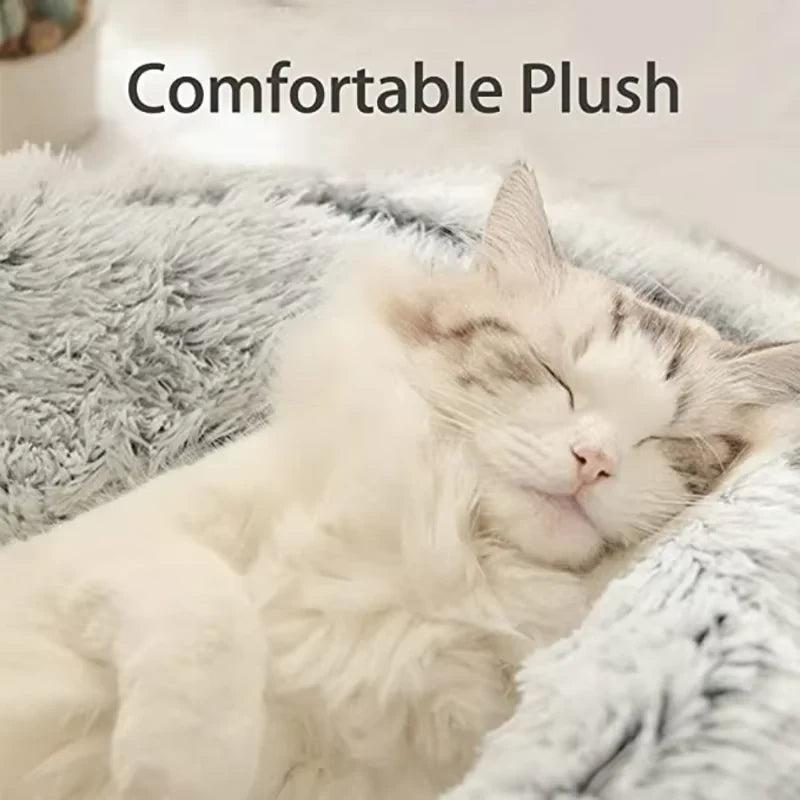 2-in-1 Winter Plush Cat Bed – Round, Warm Cushion & Cave for Cats & Small Dogs