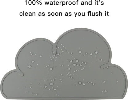 Silicone Pet Food Mat – Waterproof, Anti-Slip Placemat for Dog & Cat Bowls, Cloud Shape, Dark Gray