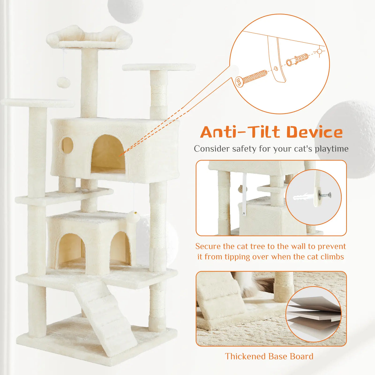 Tall Multi-Level Cat Tree – Sisal Scratching Post, Climbing Ladder, Large Condo
