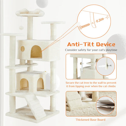 Tall Multi-Level Cat Tree – Sisal Scratching Post, Climbing Ladder, Large Condo