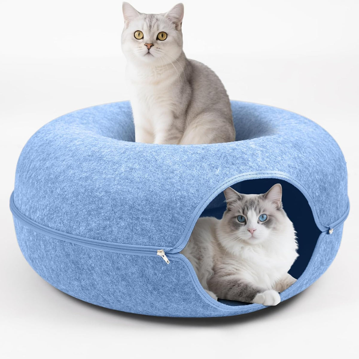 Large Cat Cave with Detachable Scratch Pad – Donut Bed for Multiple Cats, Up to 45 Lbs