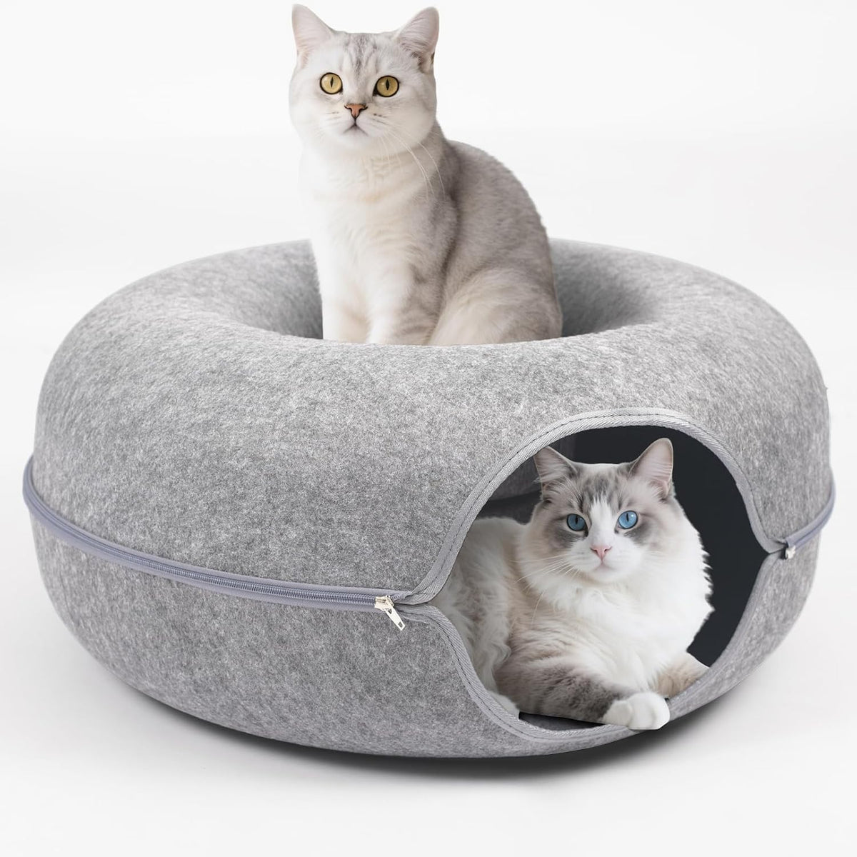 Large Cat Cave with Detachable Scratch Pad – Donut Bed for Multiple Cats, Up to 45 Lbs
