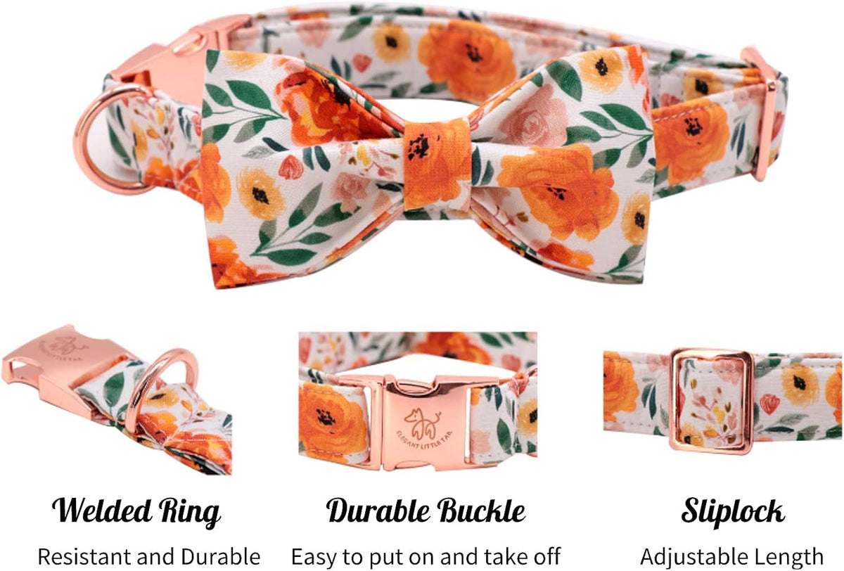 Floral Dog Collar with Bowtie – Adjustable, Comfortable, for Small, Medium & Large Dogs and Cats