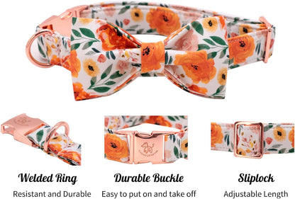 Floral Dog Collar with Bowtie – Adjustable, Comfortable, for Small, Medium & Large Dogs and Cats