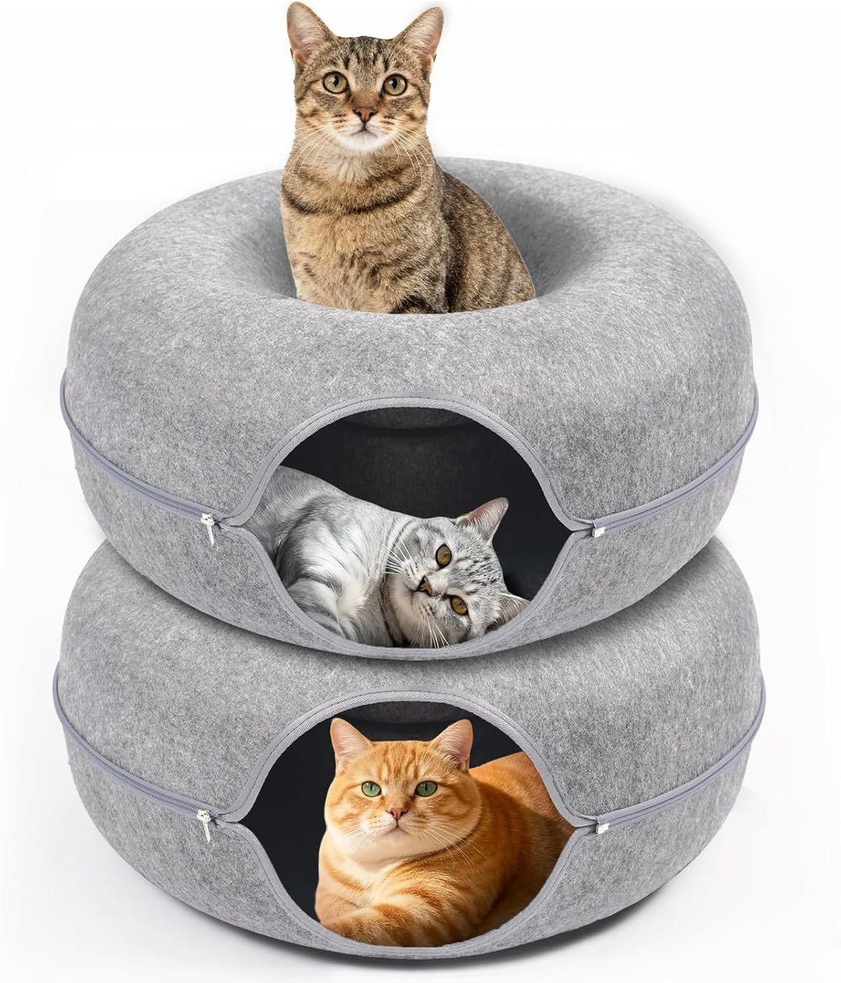 Large Cat Cave with Detachable Scratch Pad – Donut Bed for Multiple Cats, Up to 45 Lbs