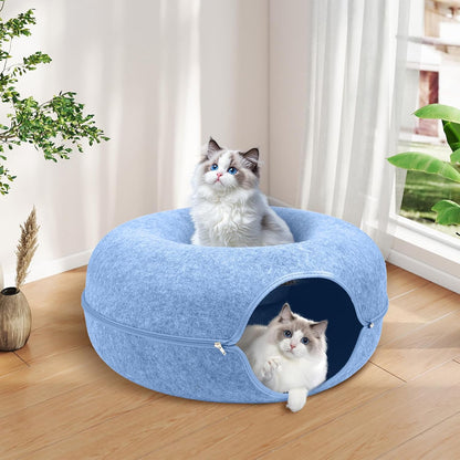 Large Cat Cave with Detachable Scratch Pad – Donut Bed for Multiple Cats, Up to 45 Lbs