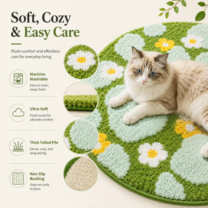 1 Piece 23.62×23.62 Inch Woven Fabric round Pet Bed Mat - Ultra-Soft Warm Plush Cushion, Non-Slip Bottom, Washable 3D Moss and Grassland Scratch Mat for Cats & Medium Dogs, Ideal for Sofas & Indoor Floors