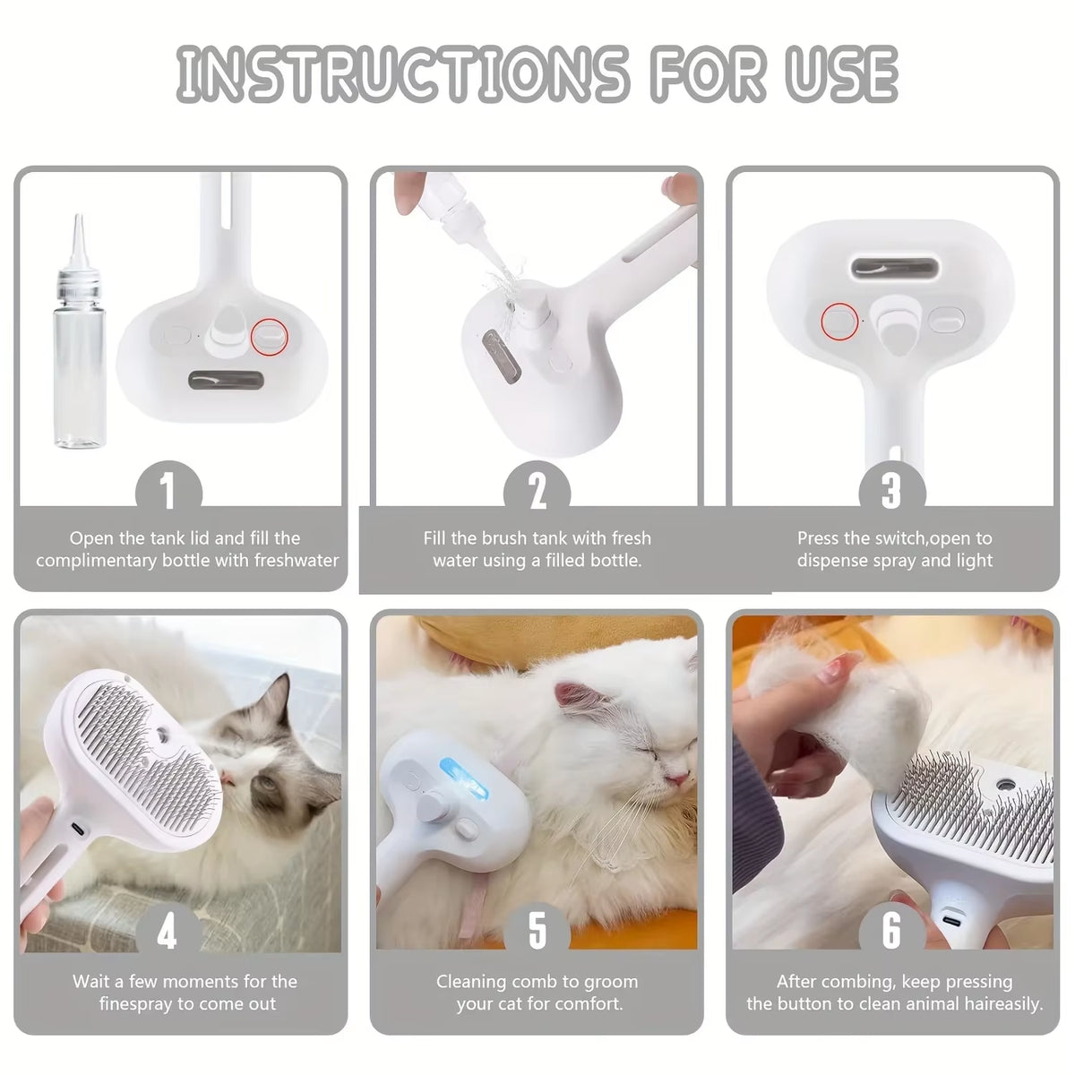 3-in-1 Electric Steam Brush for Dogs & Cats – Massage, Hair Removal & Anti-Tangle