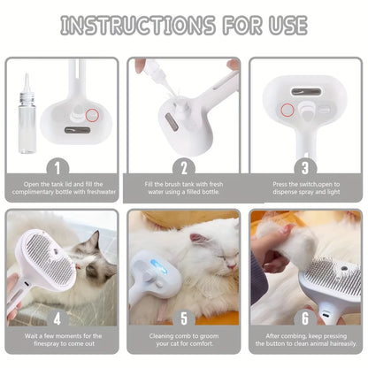 3-in-1 Electric Steam Brush for Dogs & Cats – Massage, Hair Removal & Anti-Tangle