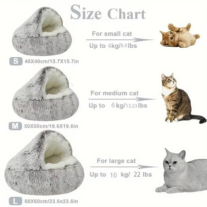 2-in-1 Winter Plush Cat Bed – Round, Warm Cushion & Cave for Cats & Small Dogs