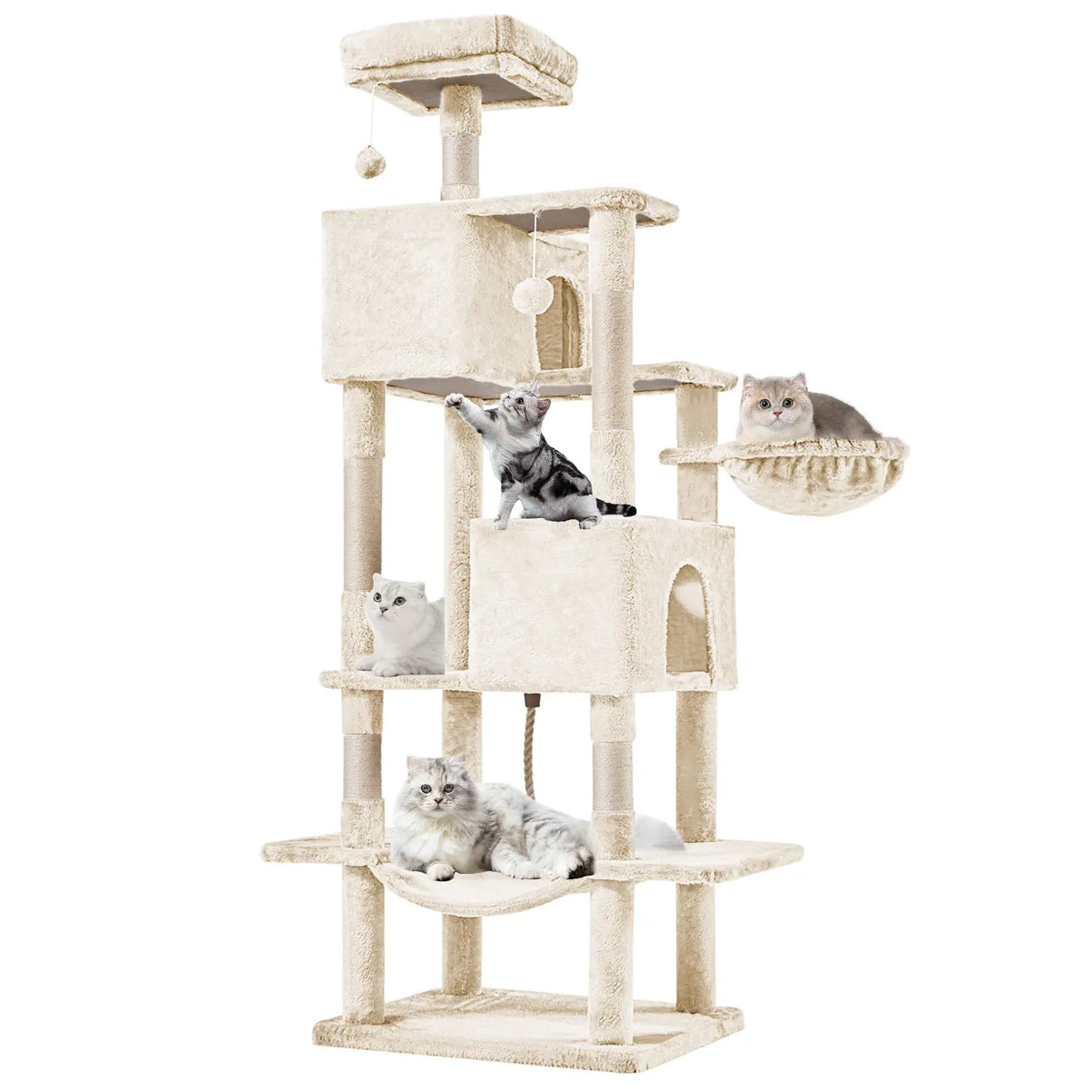 Tall Multi-Level Cat Tree – Sisal Scratching Post, Climbing Ladder, Large Condo