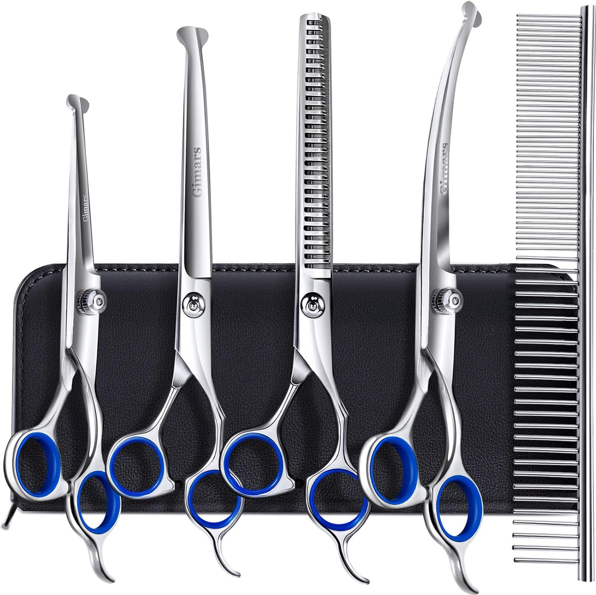Professional 4CR Stainless Steel 6 in 1 Grooming Scissors for Dogs with Safety round Tip, Heavy Duty Titanium Coated Pet Grooming Scissor for Dogs, Cats and Other Animals