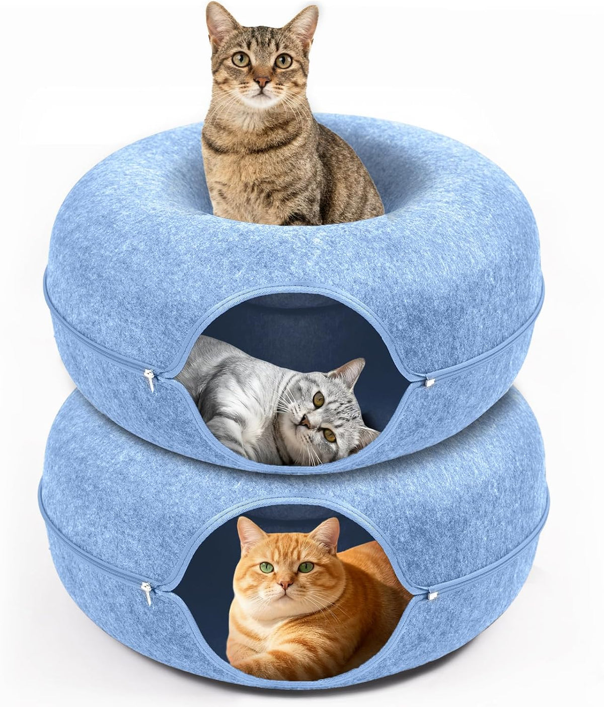 Large Cat Cave with Detachable Scratch Pad – Donut Bed for Multiple Cats, Up to 45 Lbs