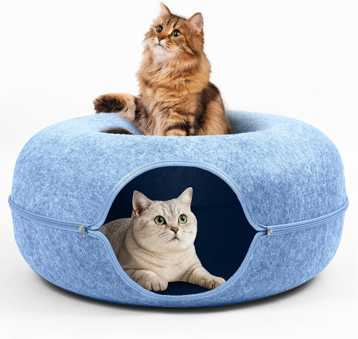 Large Cat Cave with Detachable Scratch Pad – Donut Bed for Multiple Cats, Up to 45 Lbs