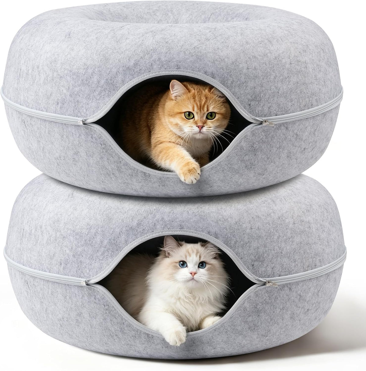Large Cat Cave with Detachable Scratch Pad – Donut Bed for Multiple Cats, Up to 45 Lbs