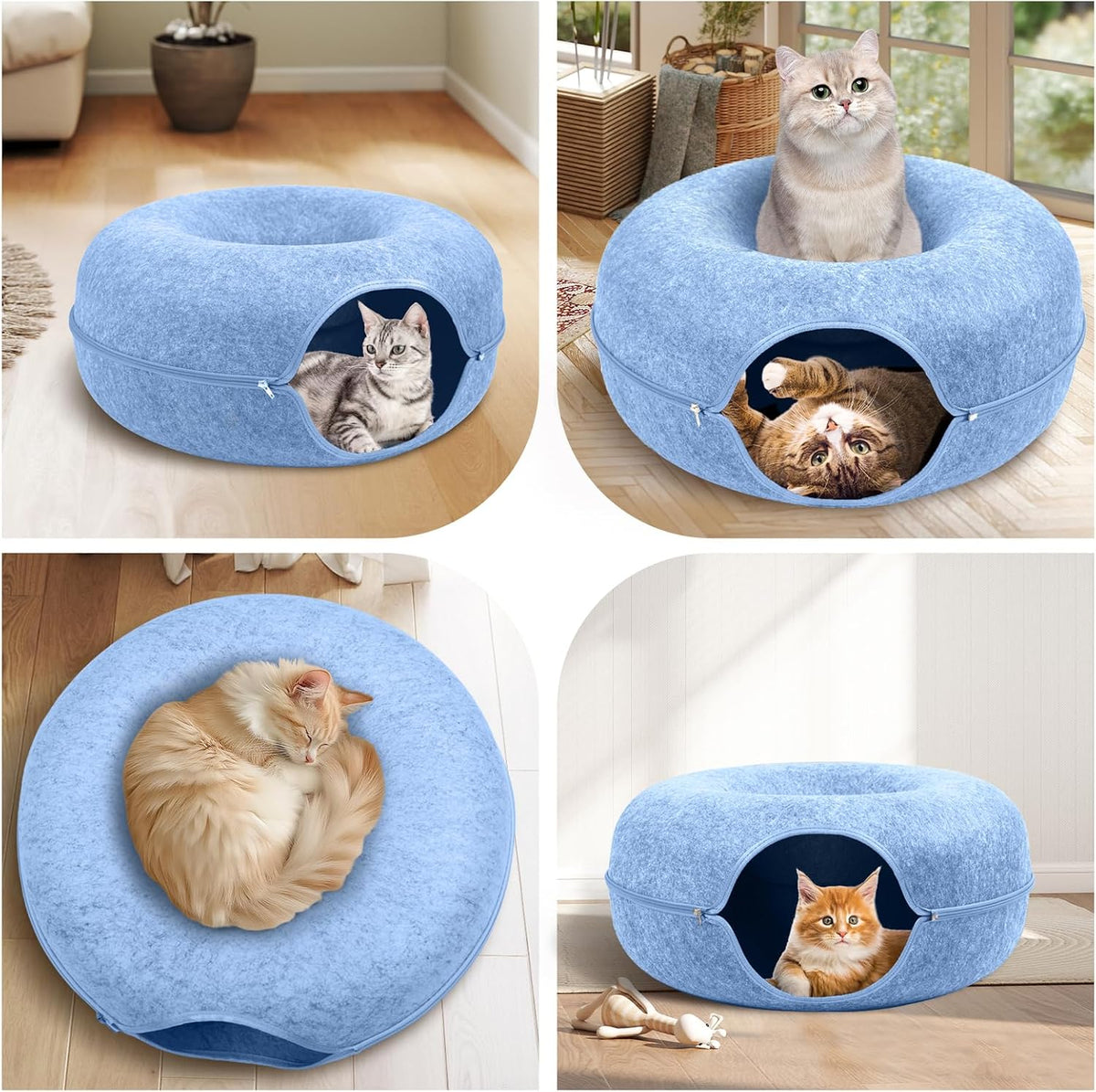Large Cat Cave with Detachable Scratch Pad – Donut Bed for Multiple Cats, Up to 45 Lbs