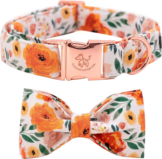 Floral Dog Collar with Bowtie – Adjustable, Comfortable, for Small, Medium & Large Dogs and Cats