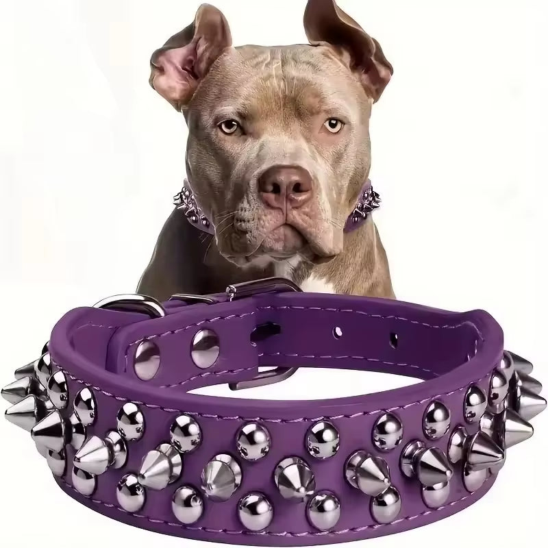 PU Leather Punk Rivet Dog Collar – Adjustable, Spiked, for Small Dogs & Cats