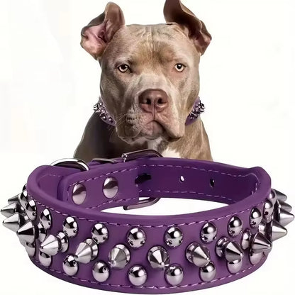 PU Leather Punk Rivet Dog Collar – Adjustable, Spiked, for Small Dogs & Cats