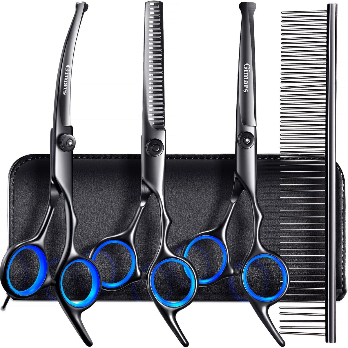 Professional 4CR Stainless Steel 6 in 1 Grooming Scissors for Dogs with Safety round Tip, Heavy Duty Titanium Coated Pet Grooming Scissor for Dogs, Cats and Other Animals