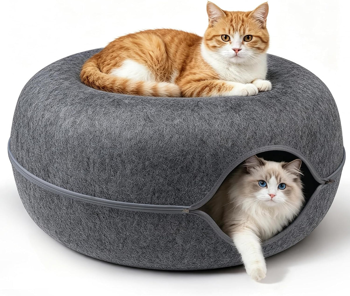 Large Cat Cave with Detachable Scratch Pad – Donut Bed for Multiple Cats, Up to 45 Lbs