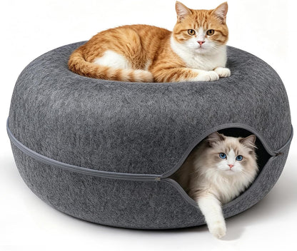 Large Cat Cave with Detachable Scratch Pad – Donut Bed for Multiple Cats, Up to 45 Lbs
