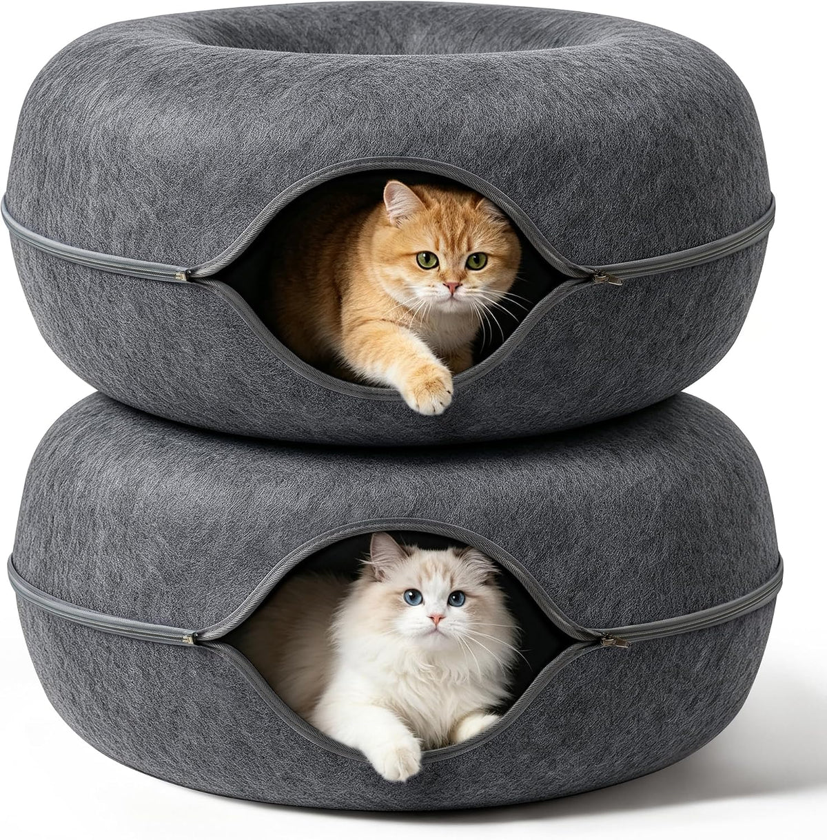 Large Cat Cave with Detachable Scratch Pad – Donut Bed for Multiple Cats, Up to 45 Lbs